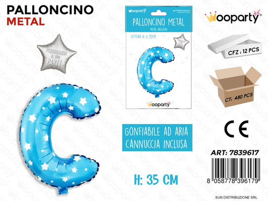Palloncino Mylar Blu c/ Stelle Let. c 35CM