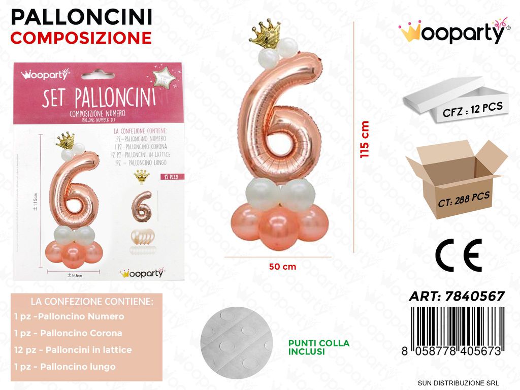 Set Palloncini Comp. Numero 6 50*115CM