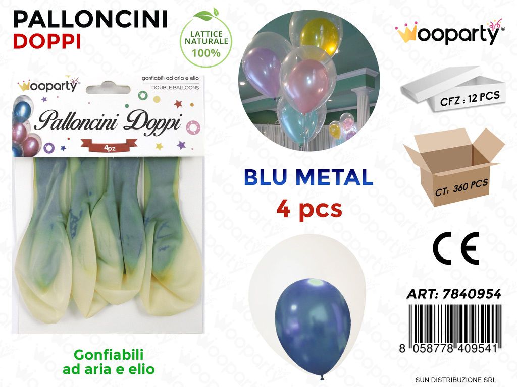 Palloncini Doppi Trasp.- Blu Metal 4PCS