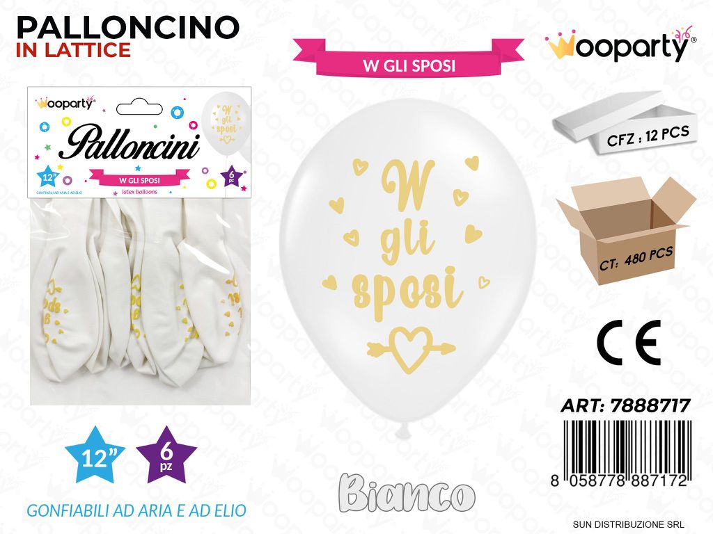 Palloncini W gli Sposi Bianco 12 6PCS