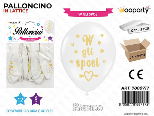 Palloncini W gli Sposi Bianco 12 6PCS