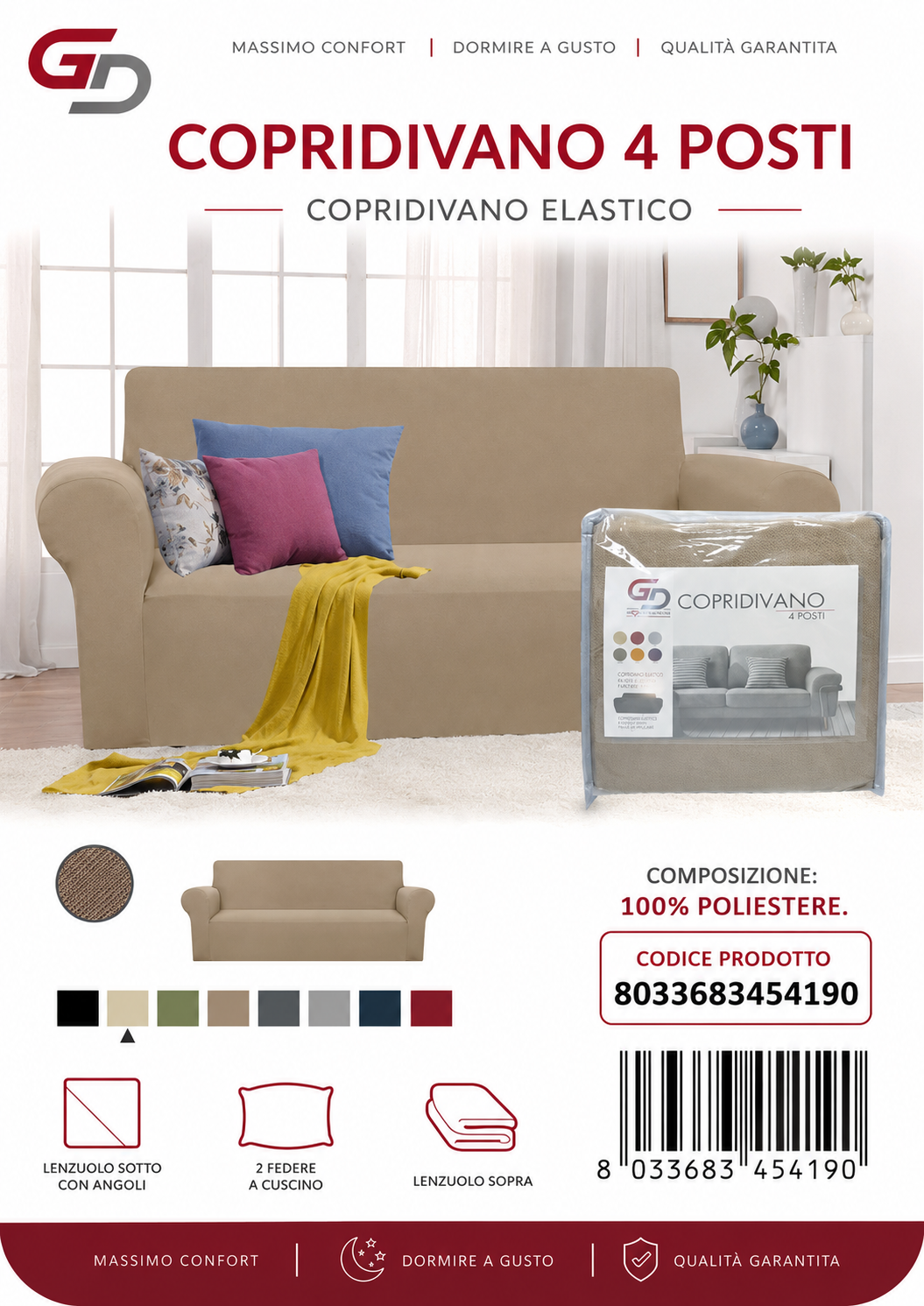 Copridivano Elasticizzato Elisa 4 Posti 210G