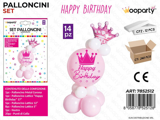 Set Palloncini Happy Birthday Rosa 14PCS