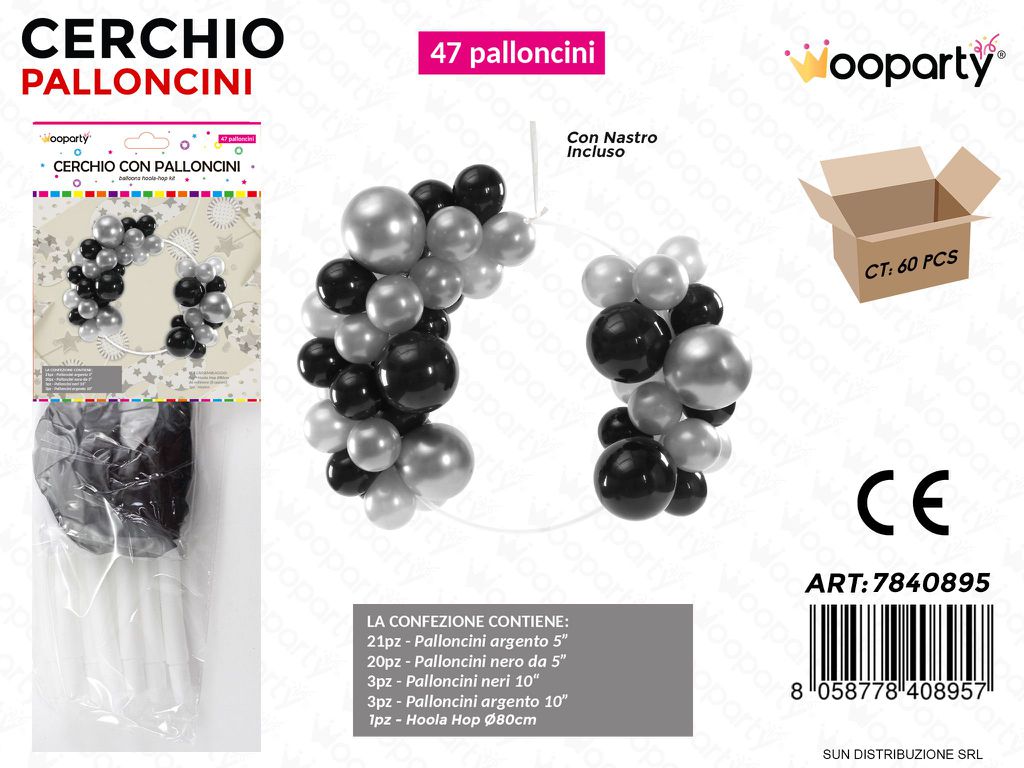 Cerchio con 47 Palloncini Ass.arg. -nero D.80CM