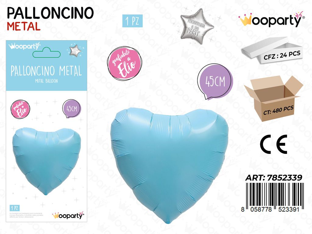 Wooparty Palloncino Metal Cuore Azz. 45CM