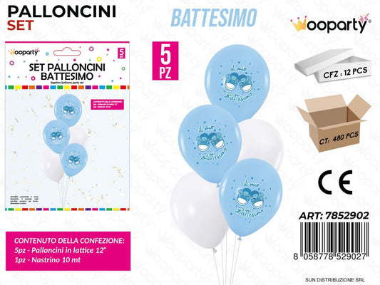 Set Palloncini Battesimo Cel. 5PCS Ass. / Pz da 12