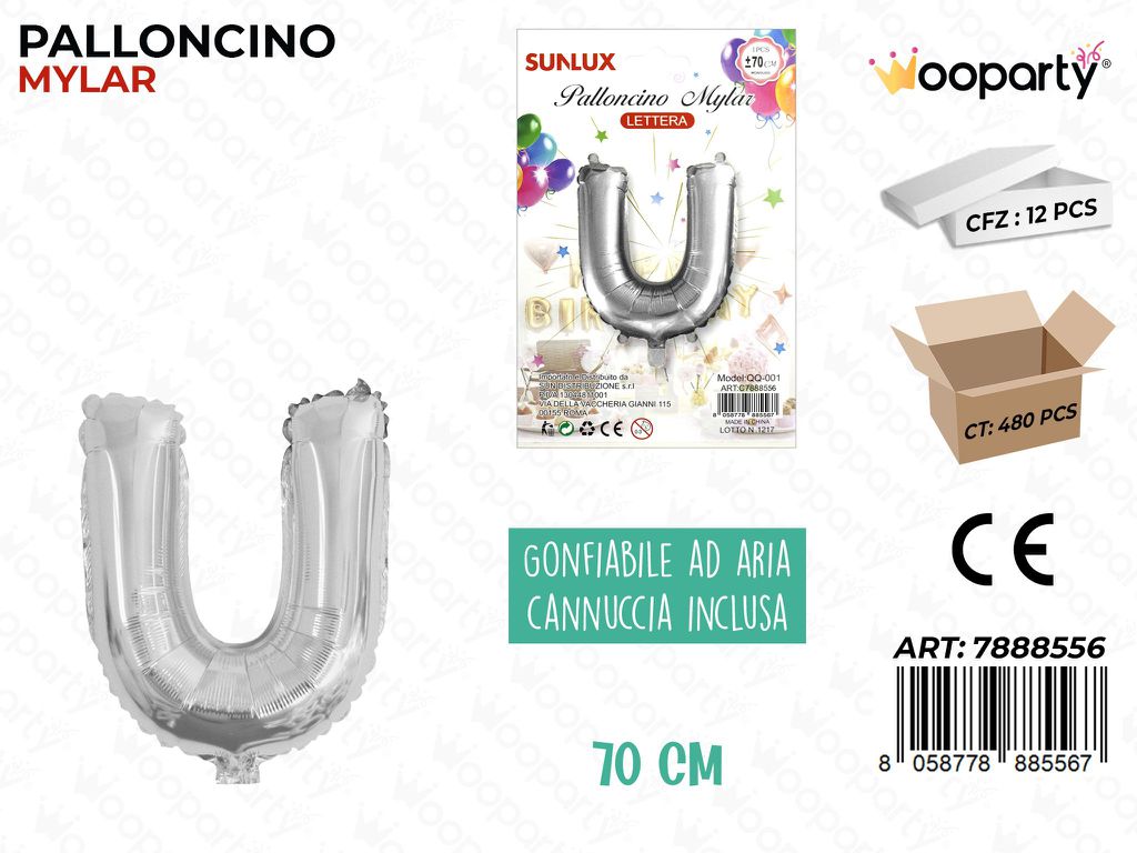 Palloncino Mylar *U* Argento 70CM