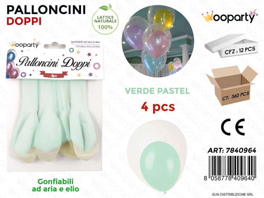 Palloncini Doppi Trasp. Verde Pastel 4PCS
