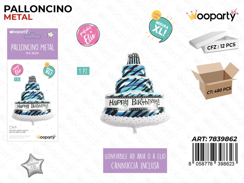 Palloncino Metal Cake H. Birthday Cel. 100CM