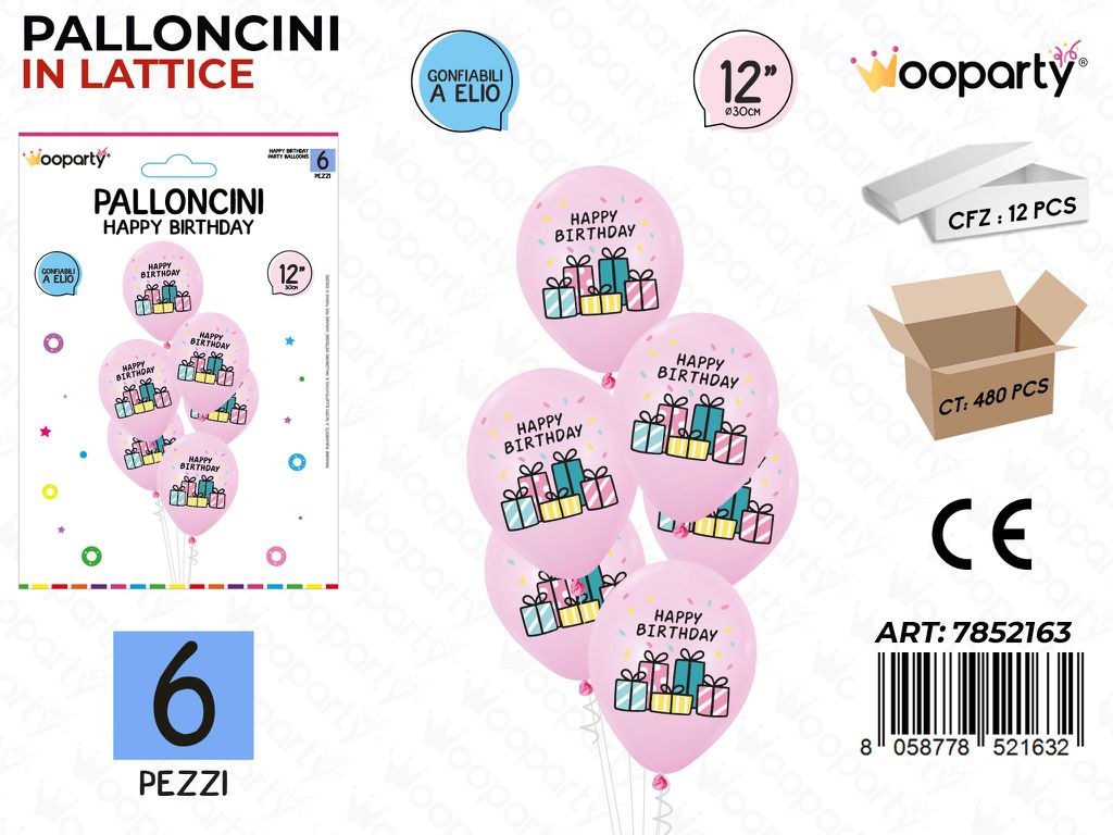Wooparty Palloncini H. Birthday 6PCS 30CM