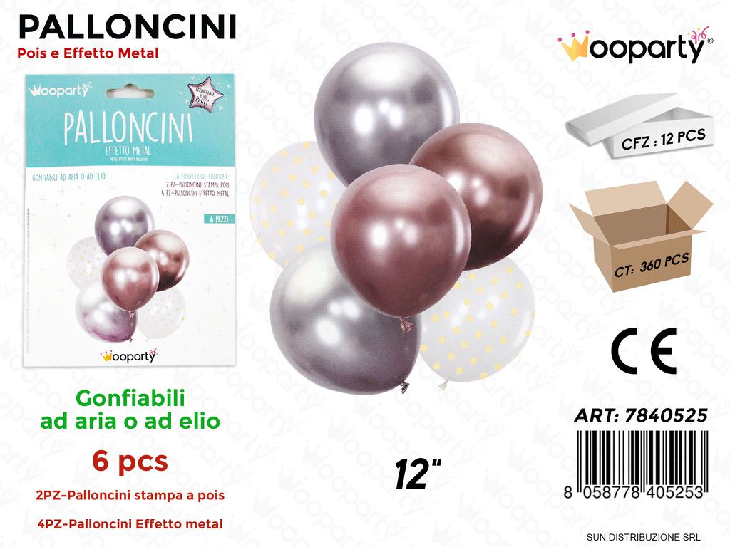 Palloncini Effetto Metal e Pois 6PCS