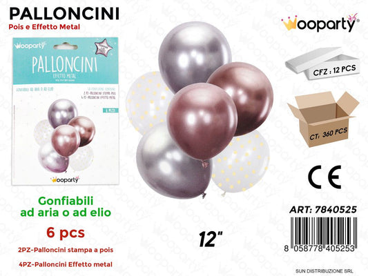 Palloncini Effetto Metal e Pois 6PCS