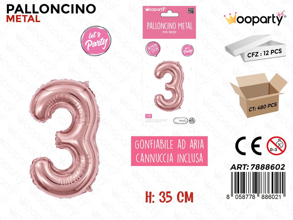 Palloncino Metal Oro Rosa 35CM N. 3