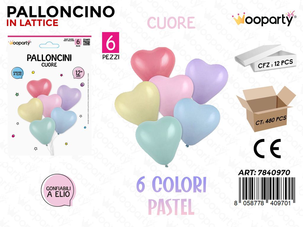 Palloncini Cuori 6 Col. Pastel 6PCS
