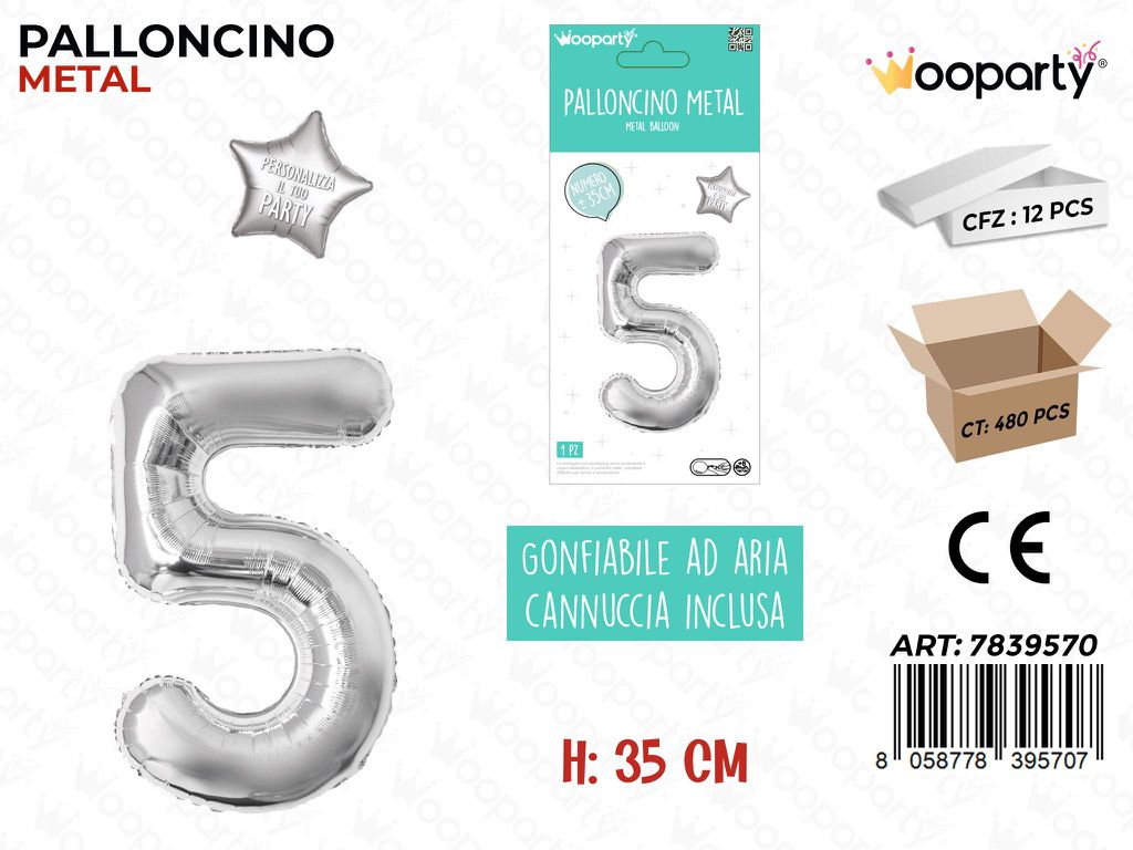 Palloncino Argento Metal 35CM N. 5