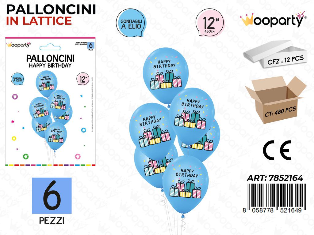 Wooparty Palloncini H. Birthday 6PCS 30CM