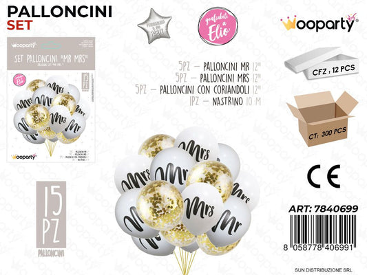 Set Palloncini Mr-mrs 15PCS Ass.