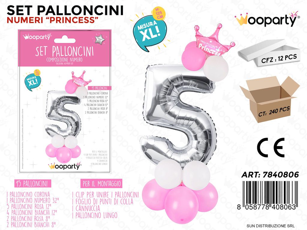 Set Palloncini N.5 Princess 15PCS ASS.125CM