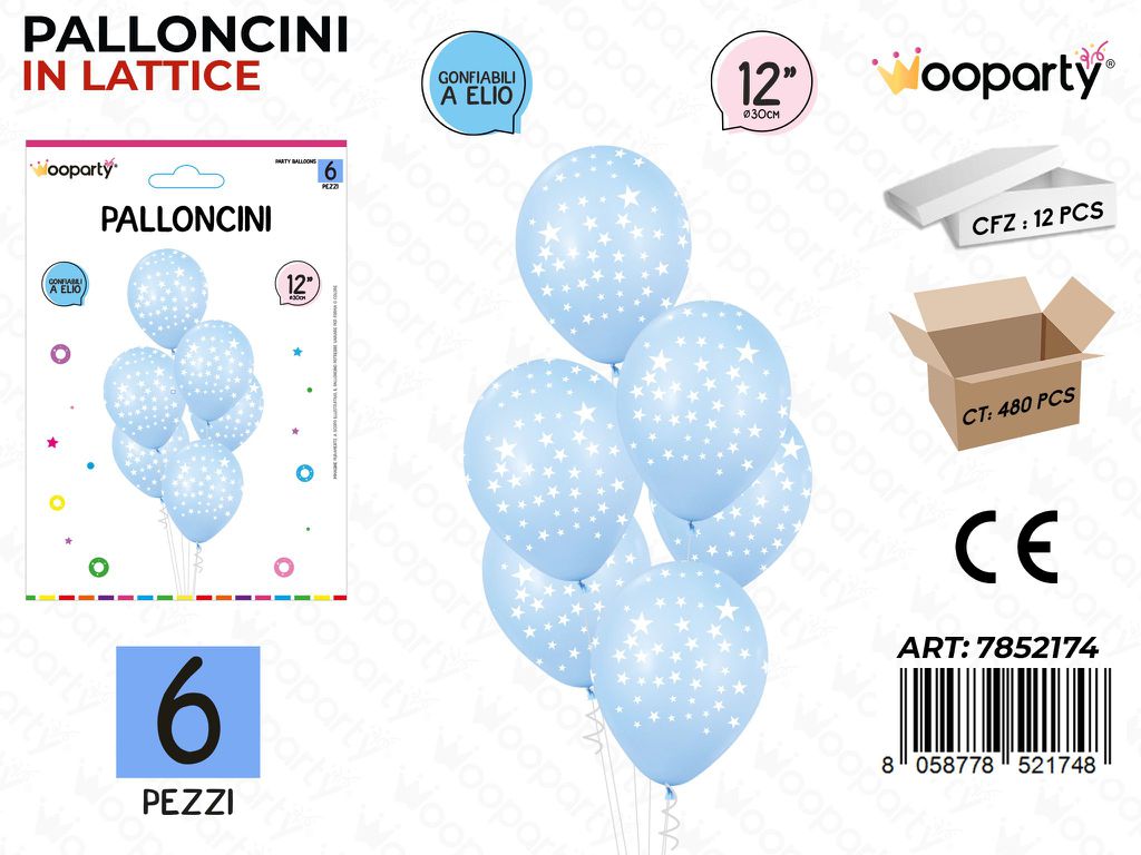 Wooparty Palloncini Stars Cel. 6PCS 30CM