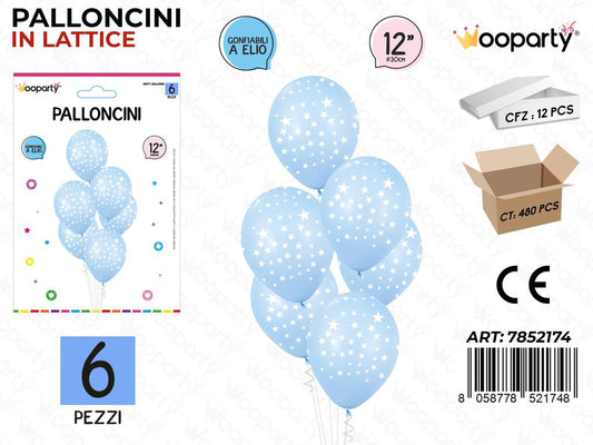 Wooparty Palloncini Stars Cel. 6PCS 30CM