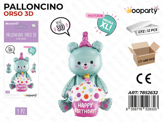 Wooparty Palloncino Orso 3D 97*77.5CM