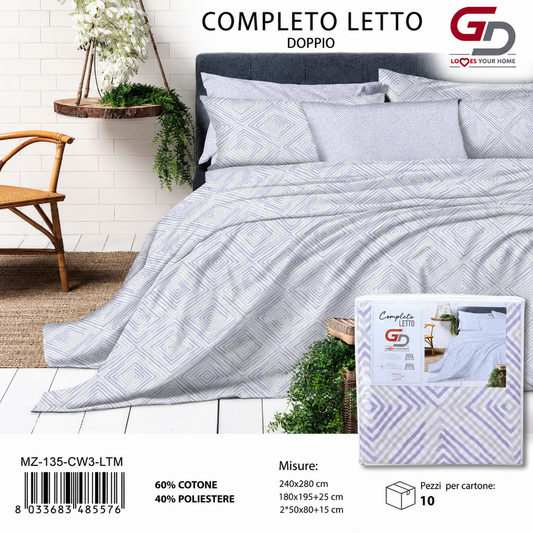 Completo Letto Matrimoniale 240X280/180X195+25/2X50X805 Mz-135-Cw3-Ltm Sheetset 60 Cotone 40 Poliestere