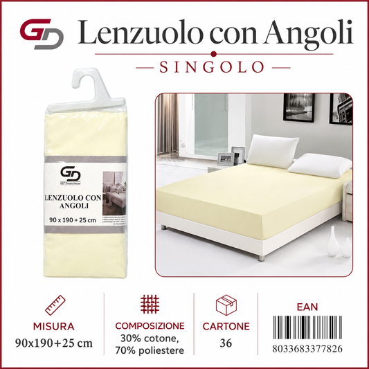 Lenzuolo Sotto Con Angoli Singola 90*190Cm+25Cm