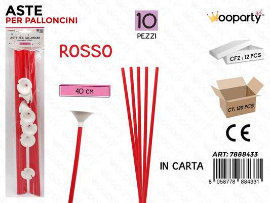 Wooparty Aste Palloncini Carta Rosso 10PCS 40CM