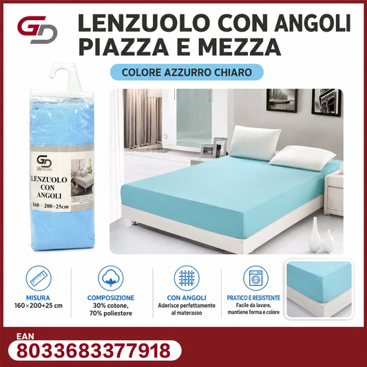 Lenzuolo Sotto Con Angoli 1 Piazza E Mezza 160*200Cm+25Cm