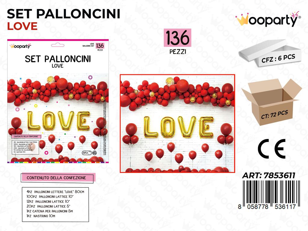 Set Palloncini Love Oro 136PCS Ass.