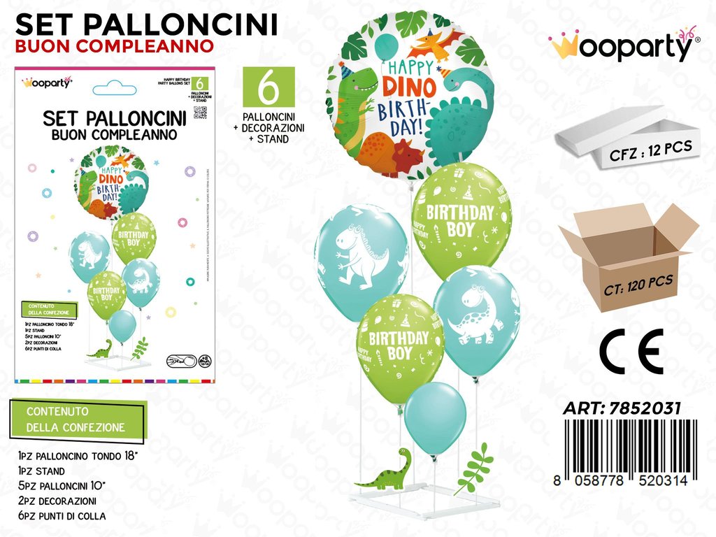 Wooparty Set Pallon. c/ Stand Birthday Boy 6PCS