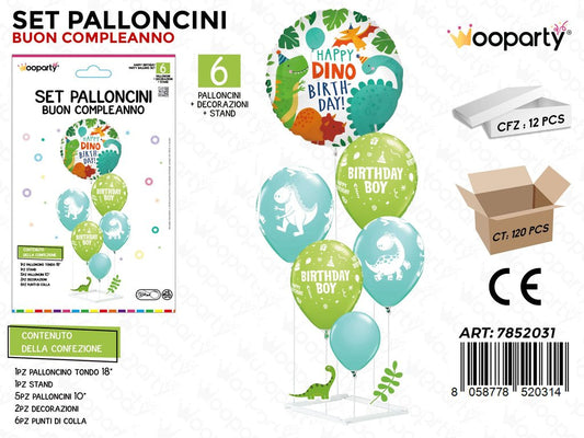 Wooparty Set Pallon. c/ Stand Birthday Boy 6PCS