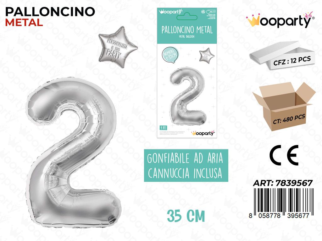 Palloncino Argento Metal 35CM N. 2