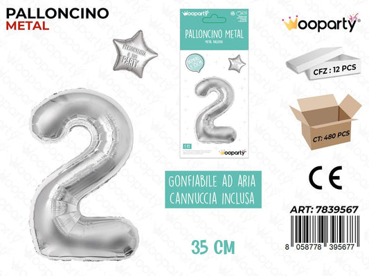Palloncino Argento Metal 35CM N. 2