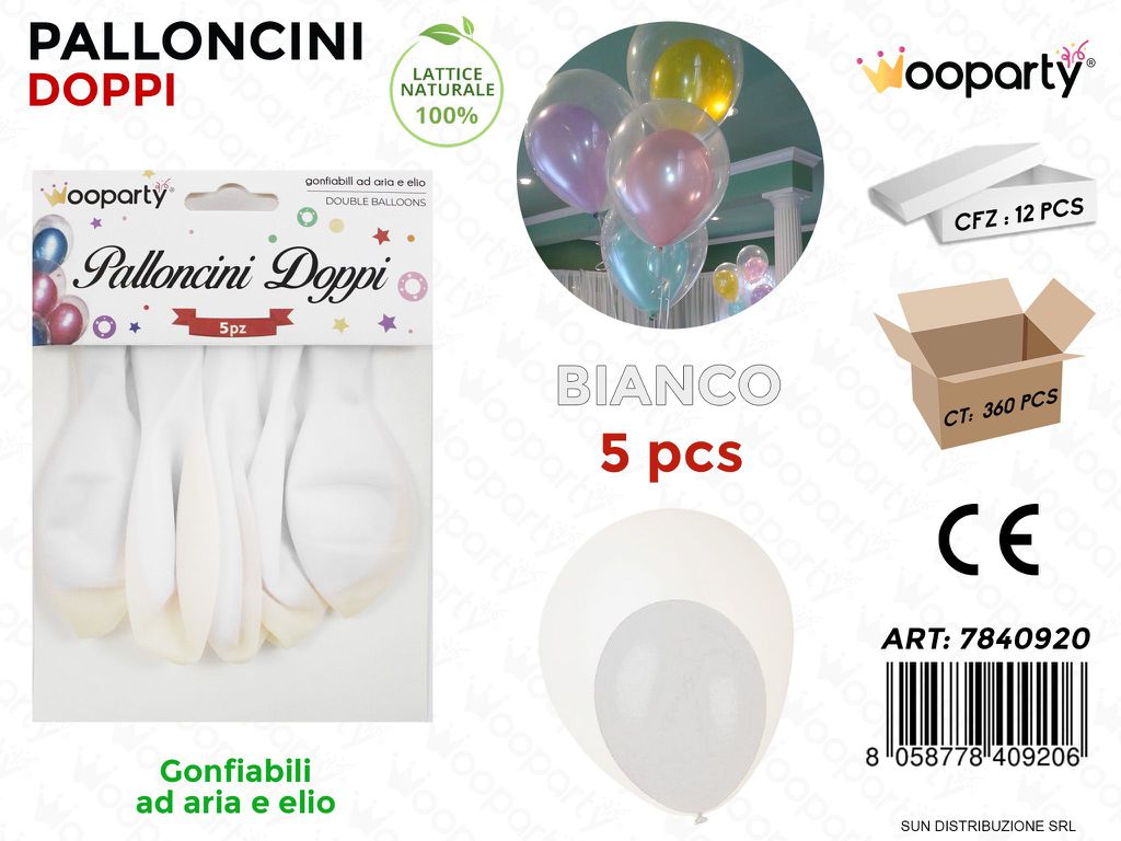 Palloncini Doppi Trasp.- Bianco 5PCS