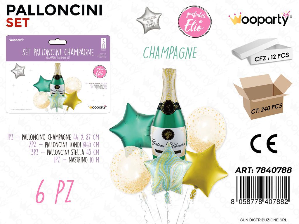 Set Palloncini Champagne 6PCS Ass.