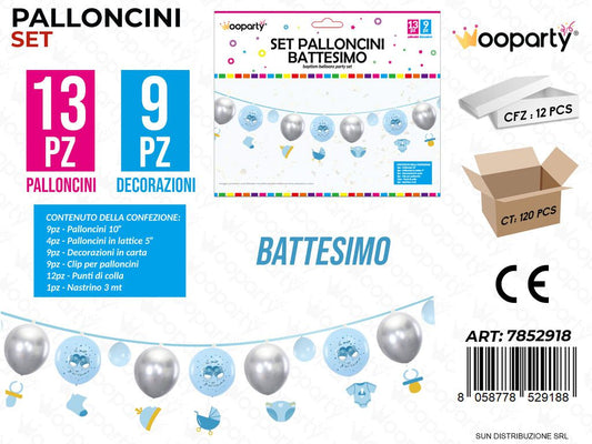 Set Palloncini c/ Dec. Battesimo Cel. 22PCS Ass. / Pz da 12