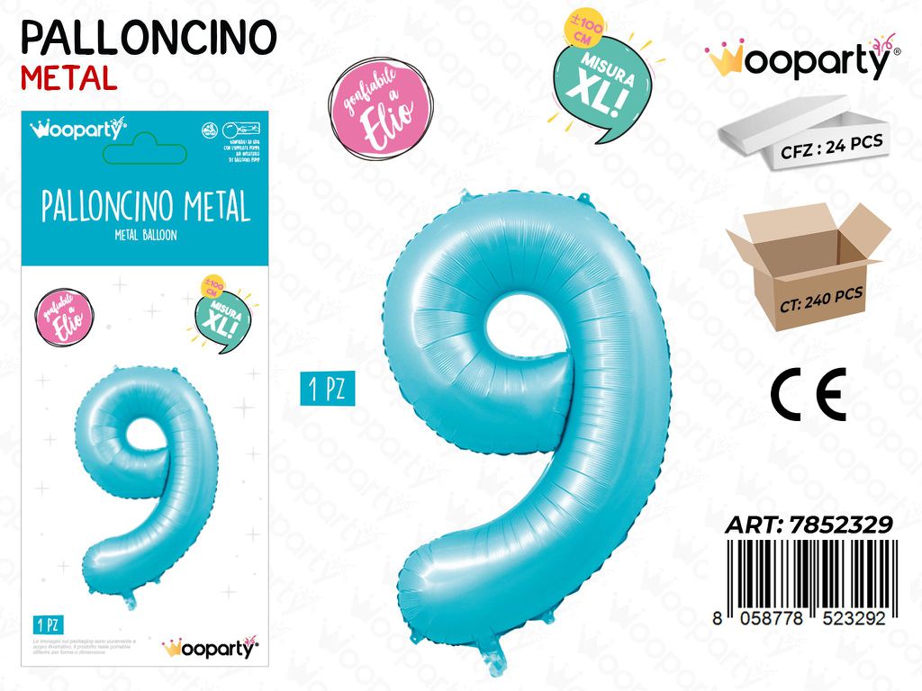 Wooparty Palloncino N.9 Azz. Opaco 100CM