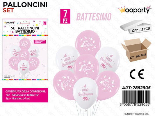 Set Palloncini Battesimo Rosa 7PCS Ass. / Pz da 12