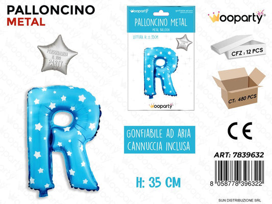 Palloncino Mylar Blu c/ Stelle Let. R 35CM