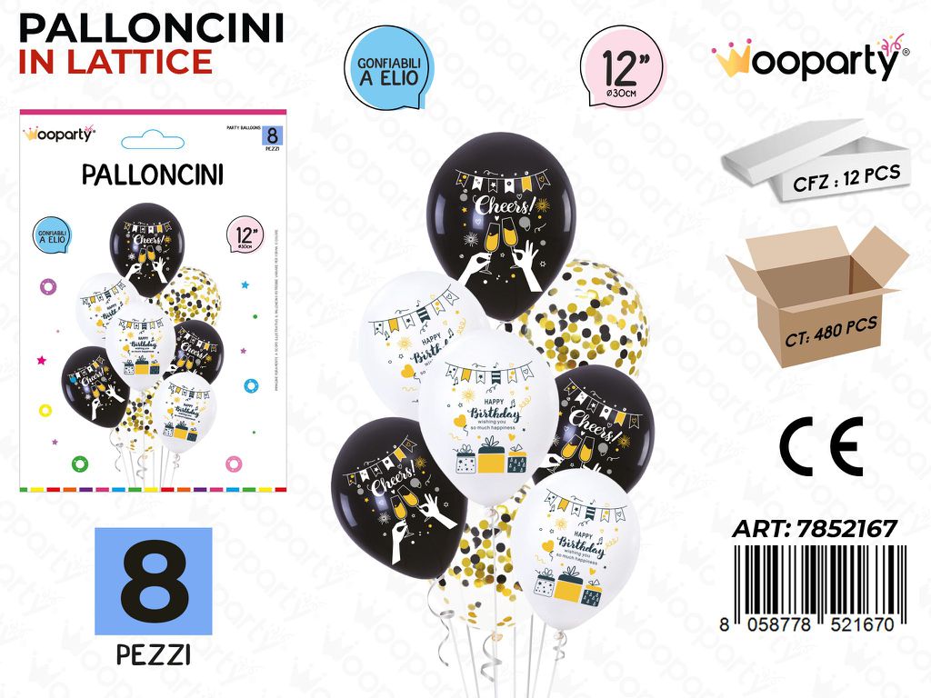 Wooparty Palloncini H. Birthday 8PCS 30CM