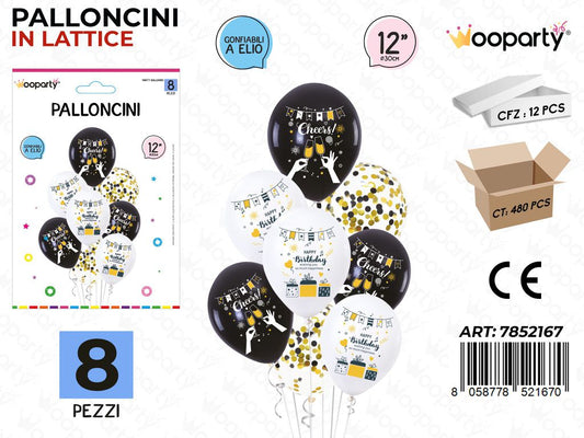 Wooparty Palloncini H. Birthday 8PCS 30CM