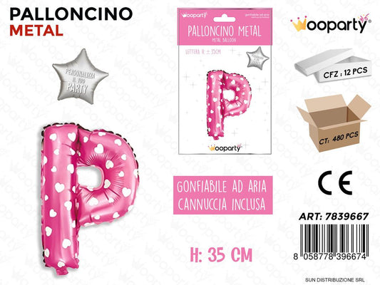 Palloncino Metal Rosa c/Cuore Let. P 35CM