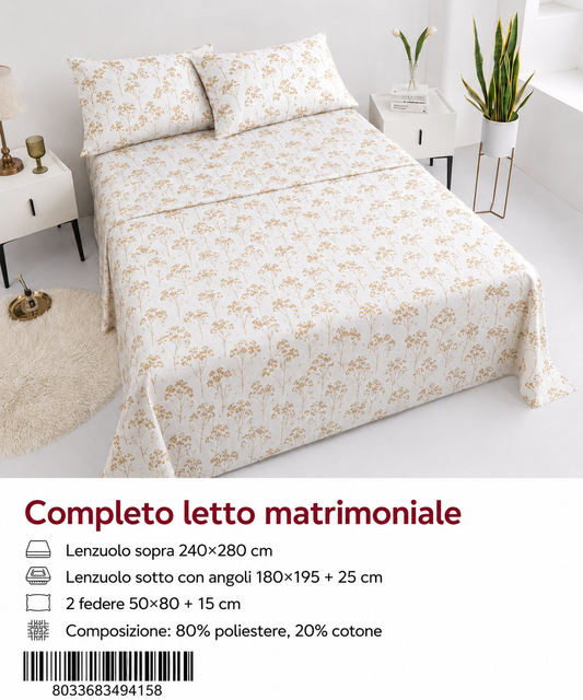 Set Di Lenzuola Matrimoniale 240X280+180X200+5080 Ns43-Ltm