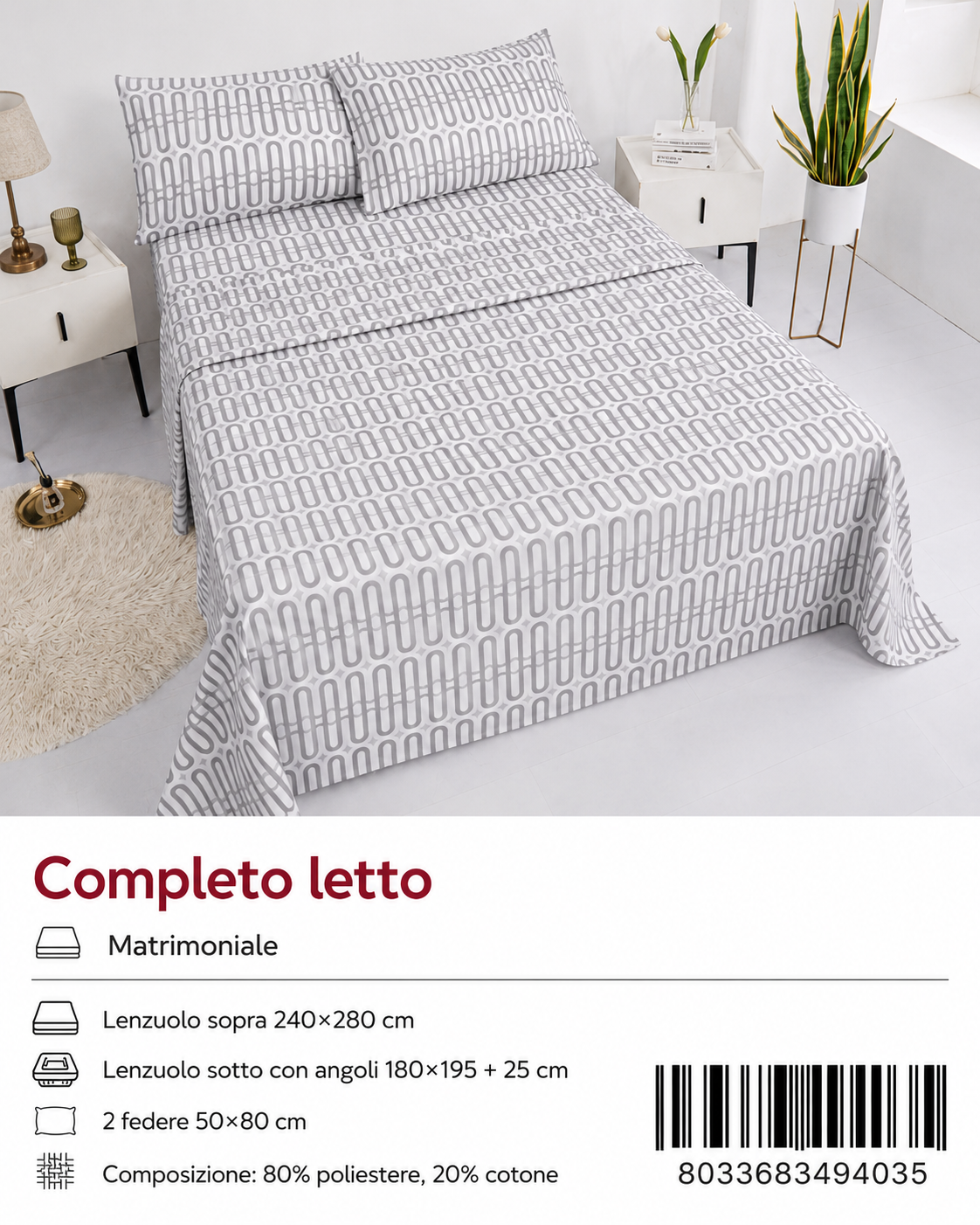 Set Di Lenzuola Matrimoniale 240X280+180X200+5080 Hr18- Ltm