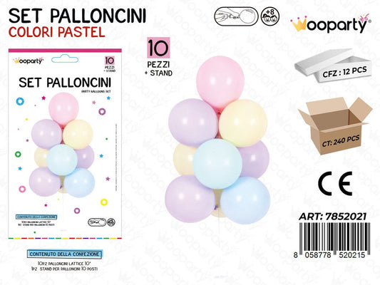 Wooparty Set Pallon. c/ Stand Pastel 10PCS