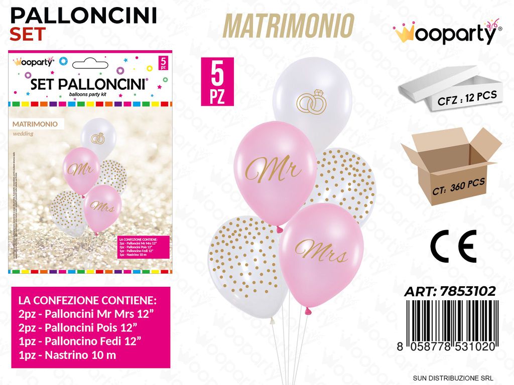 Set Palloncini Matrimonio 5PCS Ass.