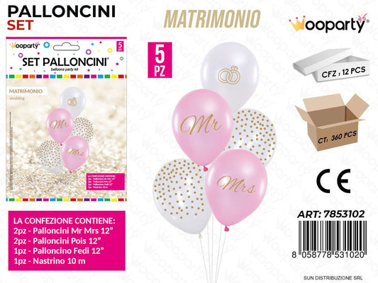 Set Palloncini Matrimonio 5PCS Ass.