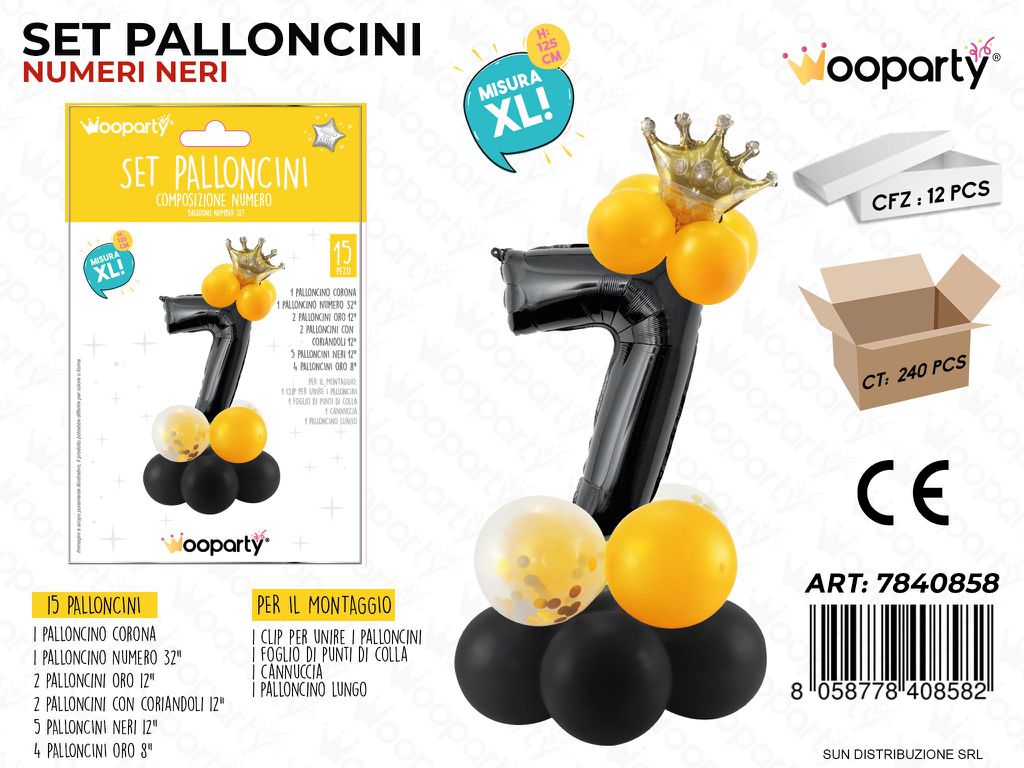 Set Palloncini N.7 NERO*ORO15PCS 125CM