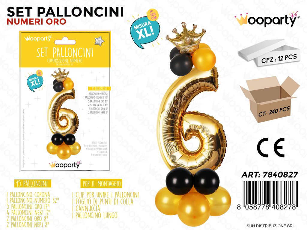 Set Palloncini N.6 ORO*NERO 15PCS 125CM